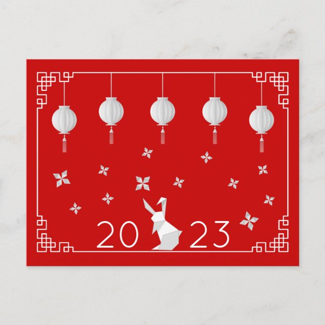 Postal chino de conejo de año nuevo con originami (Anverso)