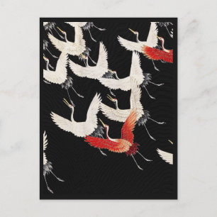 Postal Chinoiserie Grulla Voladora Zen Kimono Minimalista