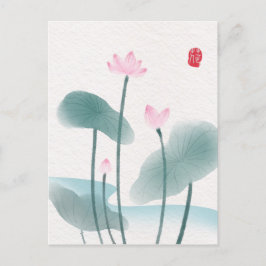 Postal Chinoiserie Tinta china Pintar Lotus Floral