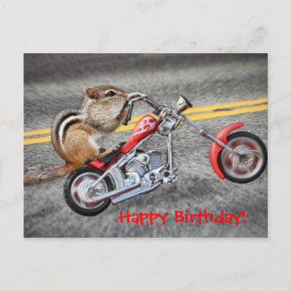 Postal Chipmunk Biker montando una motocicleta
