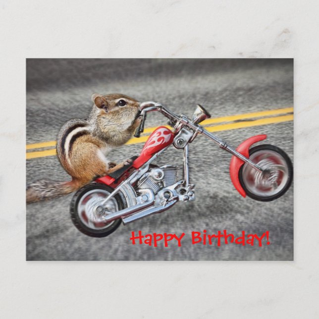Postal Chipmunk Biker montando una motocicleta (Anverso)