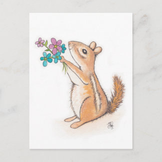 Postal Chipmunk con Bouquet de flores