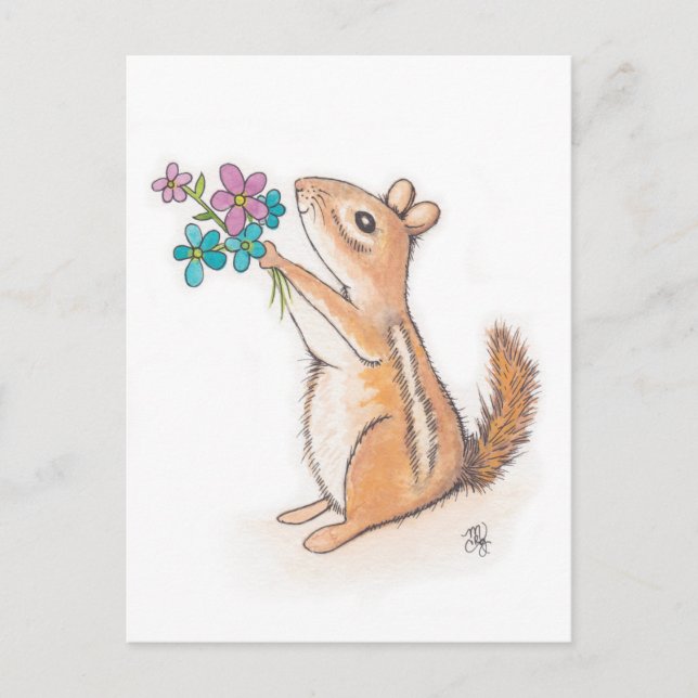 Postal Chipmunk con Bouquet de flores (Anverso)