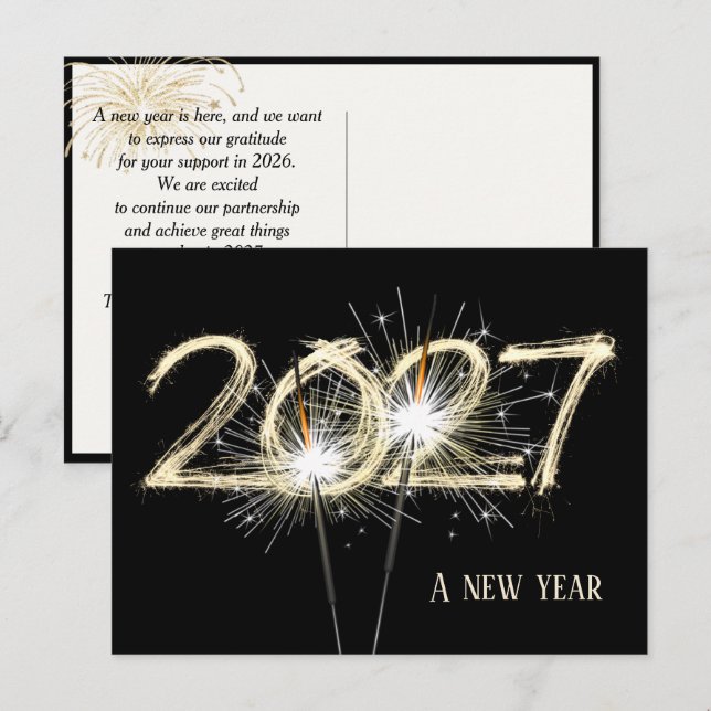Postal Chispa de Año Nuevo Empresarial 2027 (Anverso / Reverso)