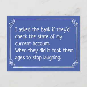 Postal Chiste de cuenta corriente del banco divertido