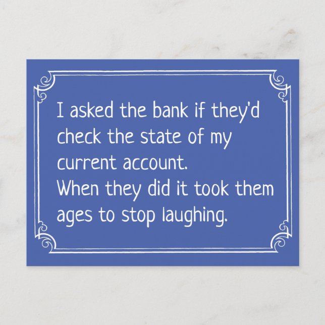 Postal Chiste de cuenta corriente del banco divertido (Anverso)