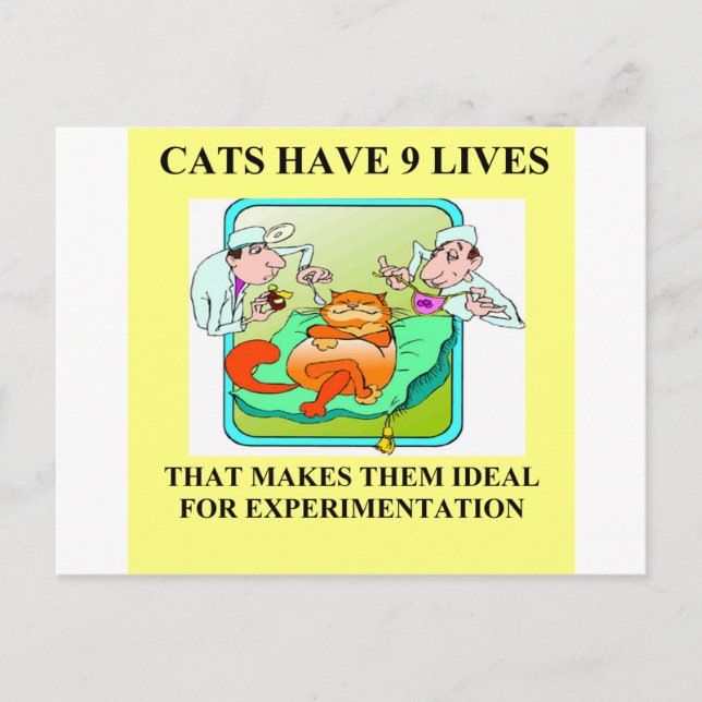 Postal chiste de experimentos de biología (Anverso)