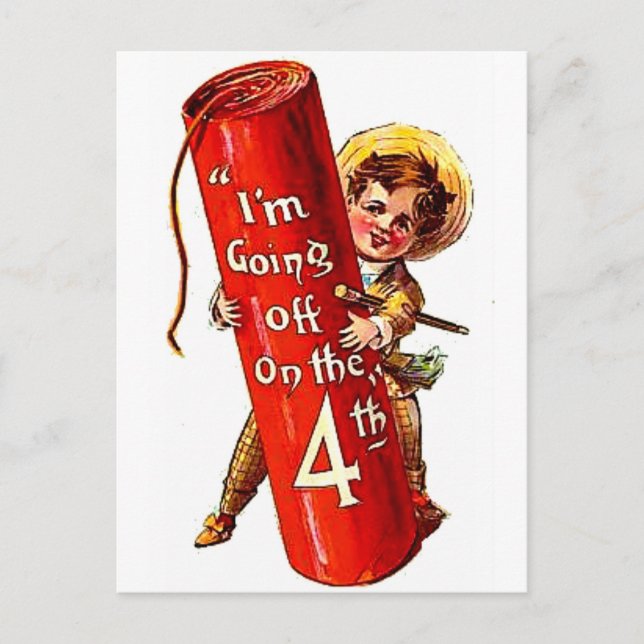 Postal Chiste de Firecracker Boy 4 de Julio Arte de Posta (Anverso)