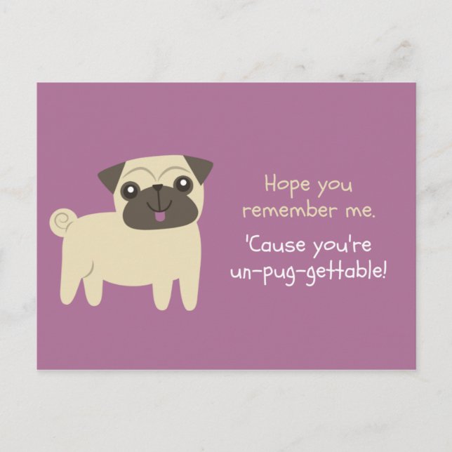 Postal Chiste divertido - Pug morado ilustrado (Anverso)