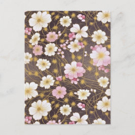 Postal Chiyogami de Cosmos Blanco y Rosa