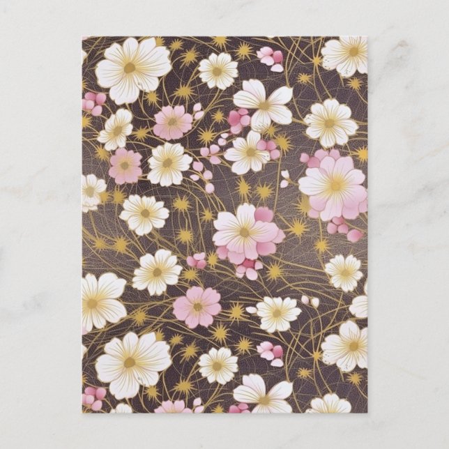 Postal Chiyogami de Cosmos Blanco y Rosa (Anverso)