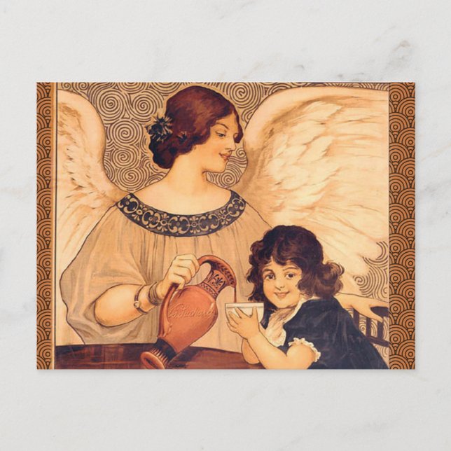 Postal Chocolate Ángel Francés Antiguo (Anverso)