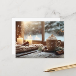 Postal Chocolate caliente acogedor con invierno de crema