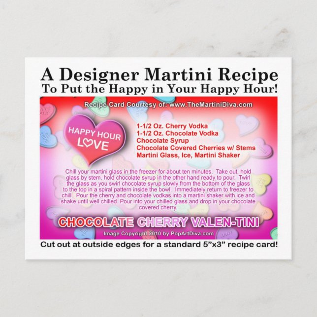 Postal Chocolate Cherry Valentine Martini Postcard (Anverso)