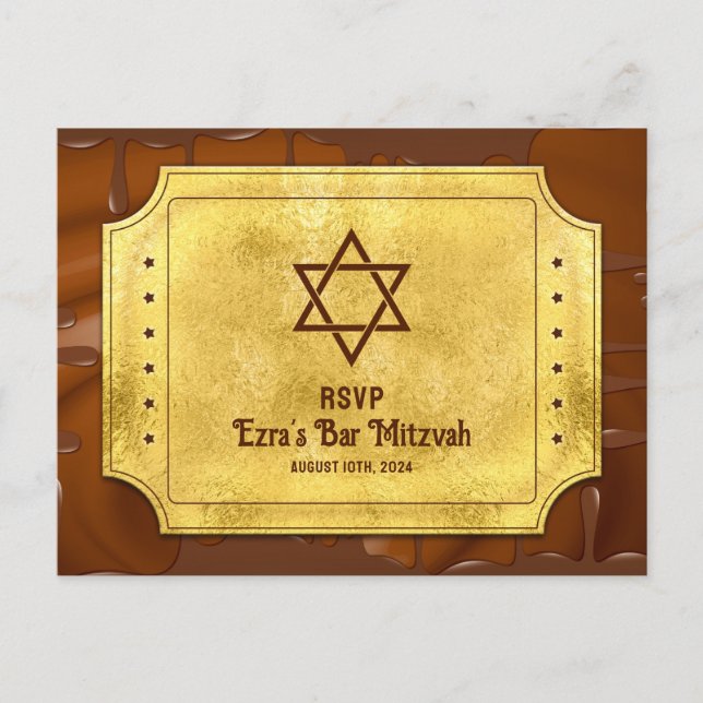 Postal Chocolate Golden Ticket Bar Mitzvah RSVP (Anverso)