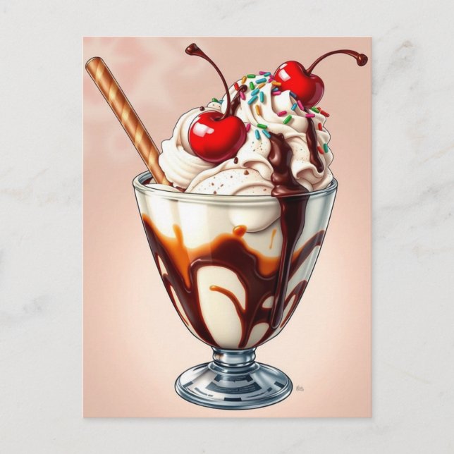 Postal Chocolate Ice Cream Sundae with Sprinkles   (Anverso)