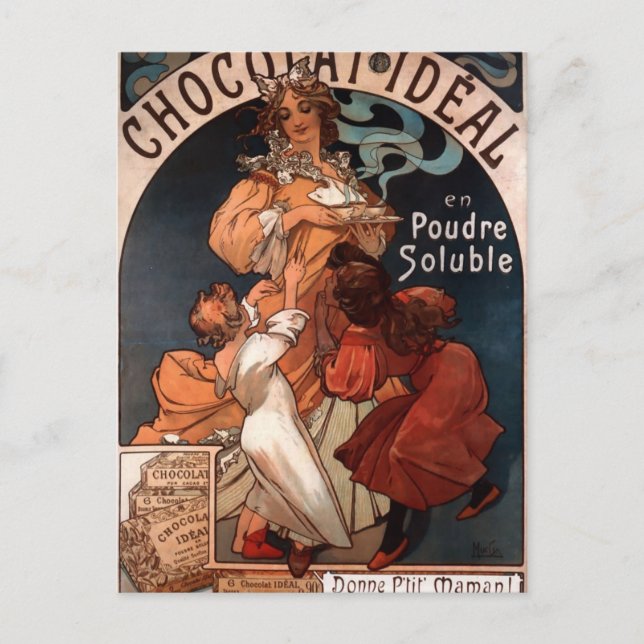 Postal Chocolate ideal por Alphonse Mucha (Anverso)