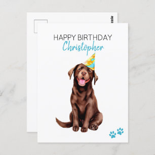 Postal Chocolate Lab Dog Personalizado Feliz Cumpleaños