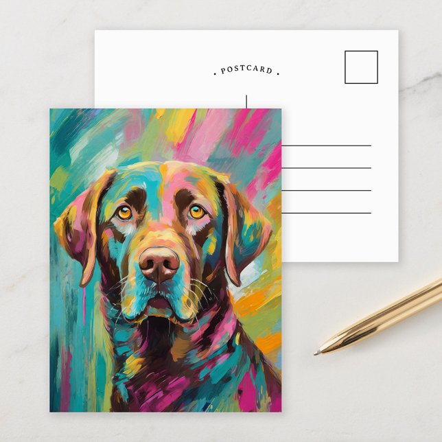 Postal Chocolate Lab Retrato de arte abstracto colorido (Subido por el creador)