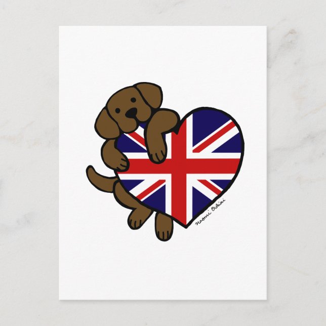 Postal Chocolate Labrador Corazón Británico (Anverso)
