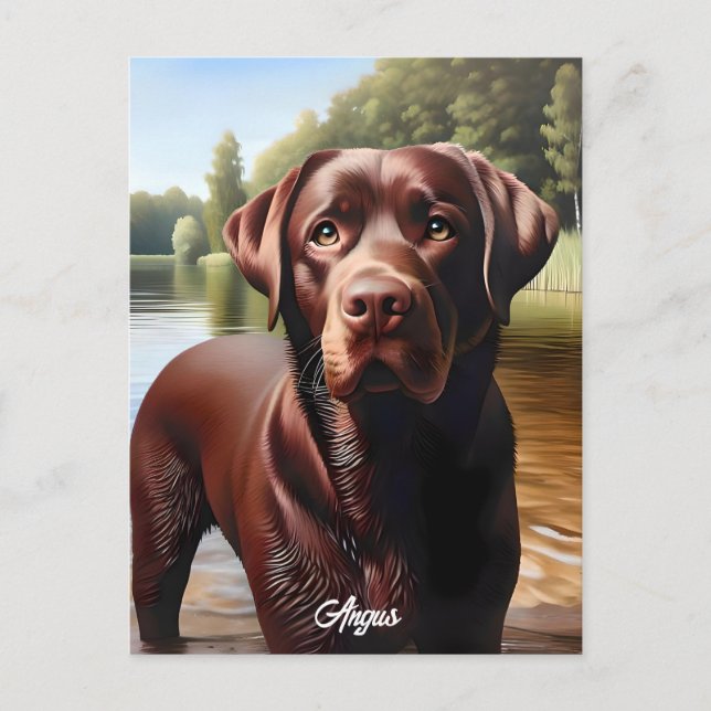 Postal Chocolate Labrador y Lago (Anverso)
