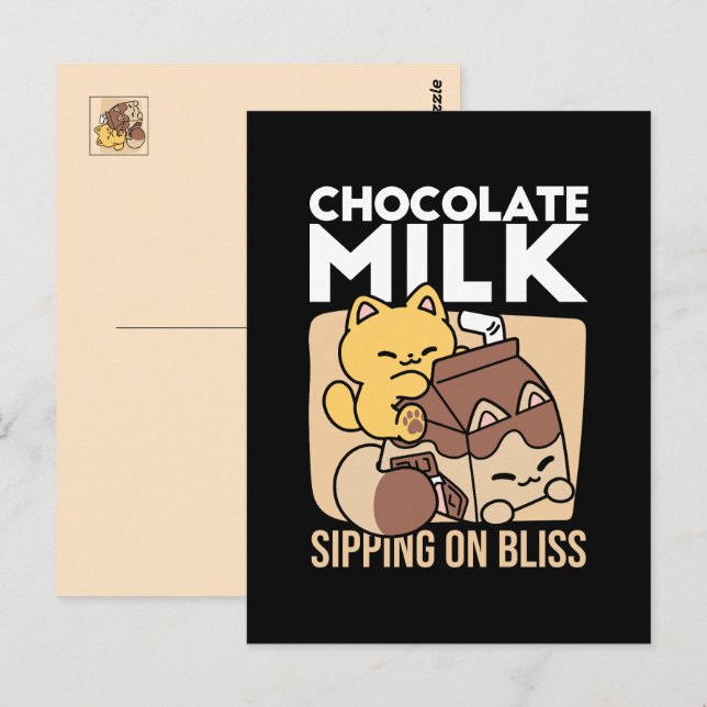 Postal Chocolate Milk Sipping on Bliss – Kawaii Cat Food  (Anverso / Reverso)