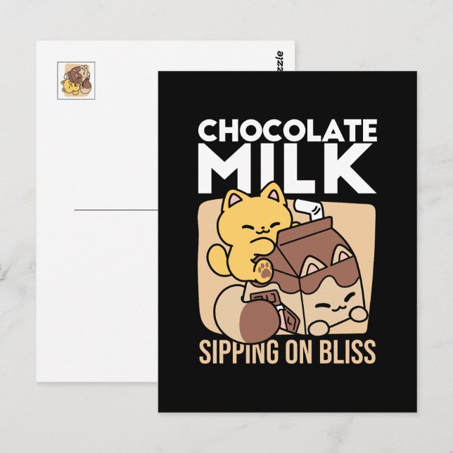 Postal Chocolate Milk Sipping on Bliss – Kawaii Cat Food  (Anverso / Reverso)