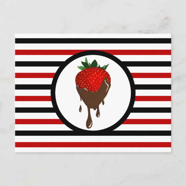 Postal CHOCOLATE STRAWBERRY de Moda a rayas (Anverso)