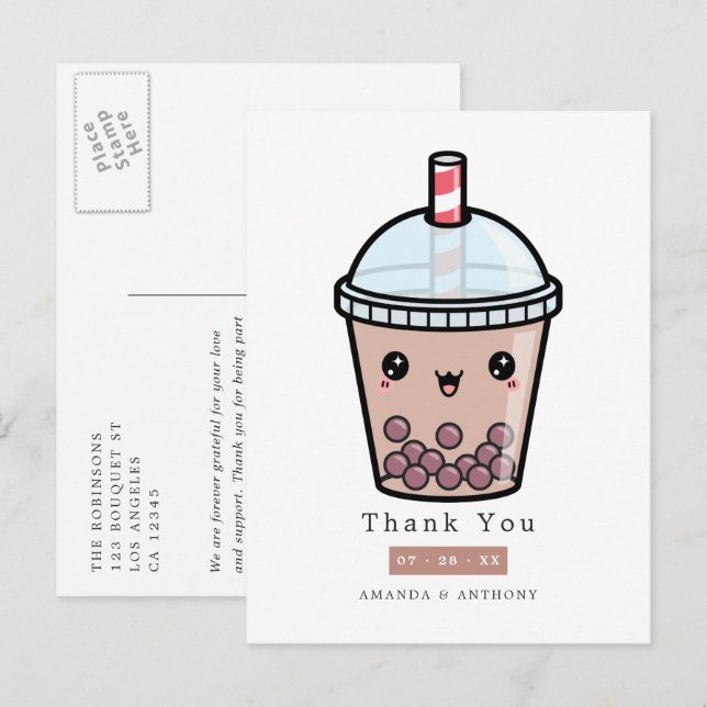 Postal Chocolate Watercolor Floral Boda Gracias (Anverso / Reverso)