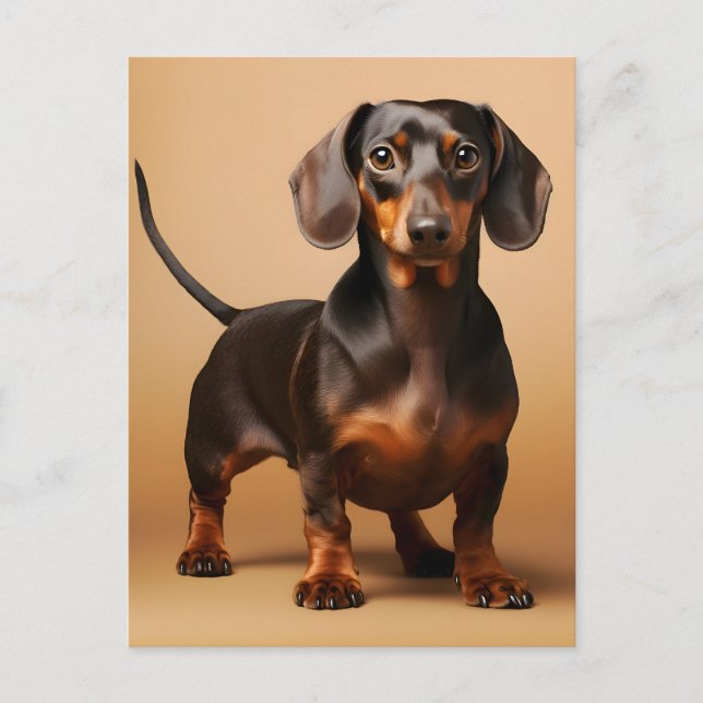 Postal Chocolate y perro de Tan Dachshund (Anverso)