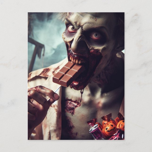 Postal Chocolate Zombie Comer Halloween (Anverso)