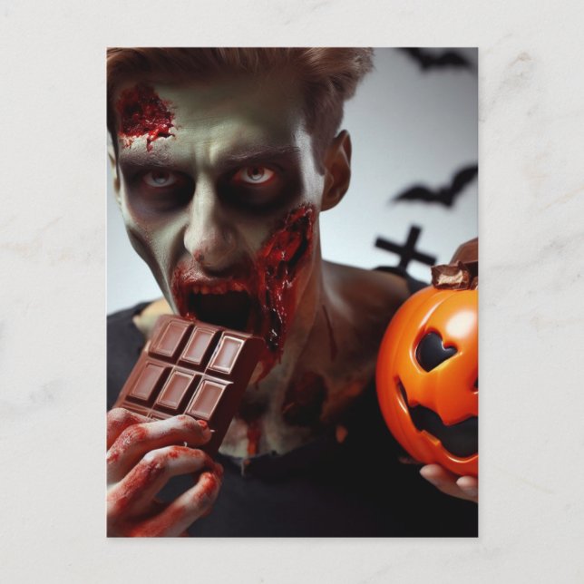 Postal Chocolate Zombie Comer Halloween (Anverso)