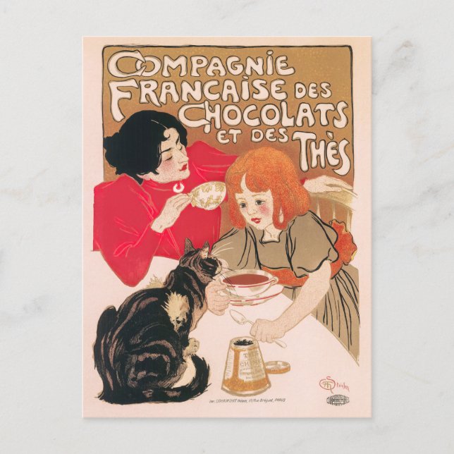 Postal Chocolates franceses y Poster Steinlen (Anverso)