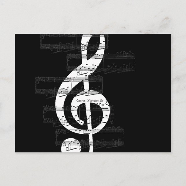 Postal Chopin Nocturne Treble Clef Music Black White (Anverso)