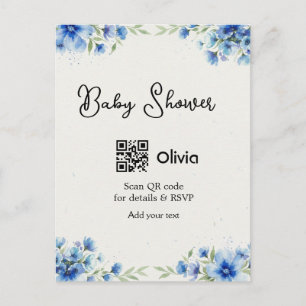Postal Chorro de flores de acuarela azul para baby shower