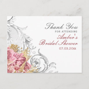 Postal Chorro Nupcial Floral Rosa Elegante