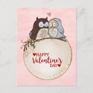 Postal Chouettes de Bonne Saint-Valentin