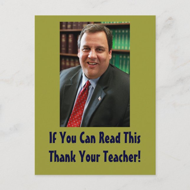 Postal Chris Christie Gracias A Su Postcarta De Maestros (Anverso)