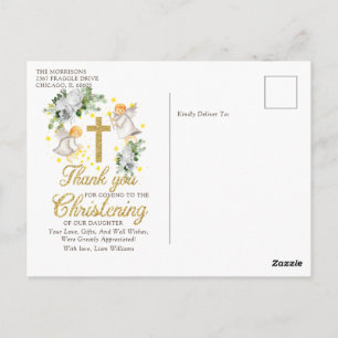 Postal Christening Angels Purpurina Gracias Postcard