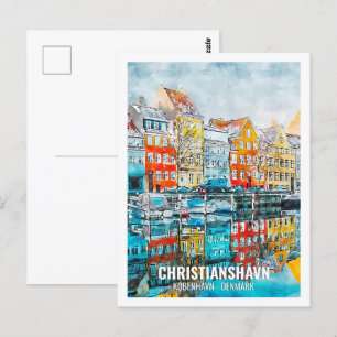 Postal Christianshavn Kobenhavn Travel Place Watercolor