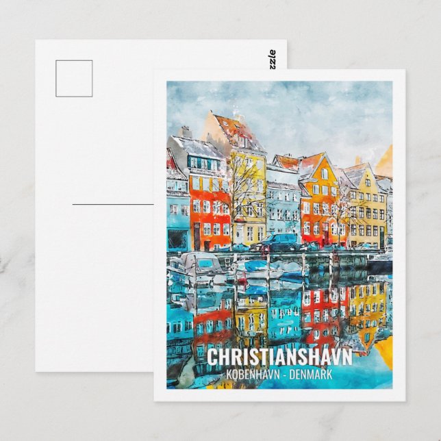 Postal Christianshavn Kobenhavn Travel Place Watercolor (Anverso / Reverso)