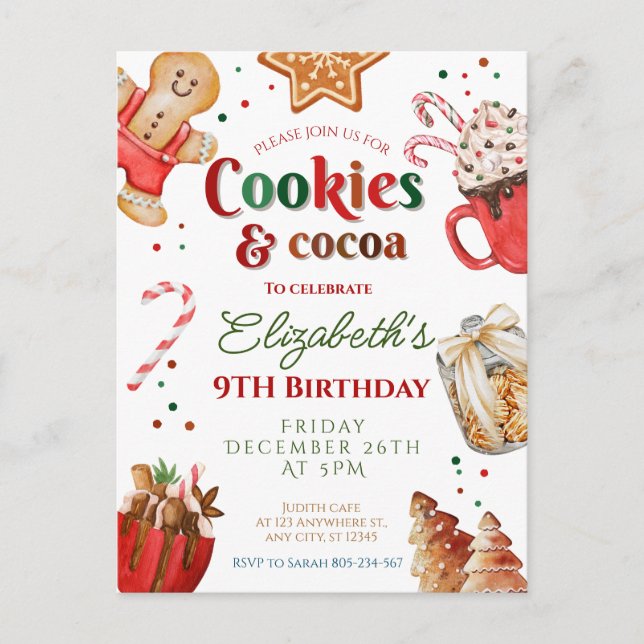 Postal Christmas birthday cookies and cocoa Festive  (Anverso)