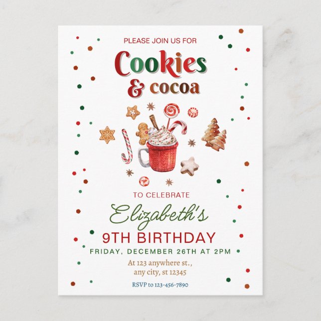 Postal Christmas birthday cookies and cocoa Festive (Anverso)