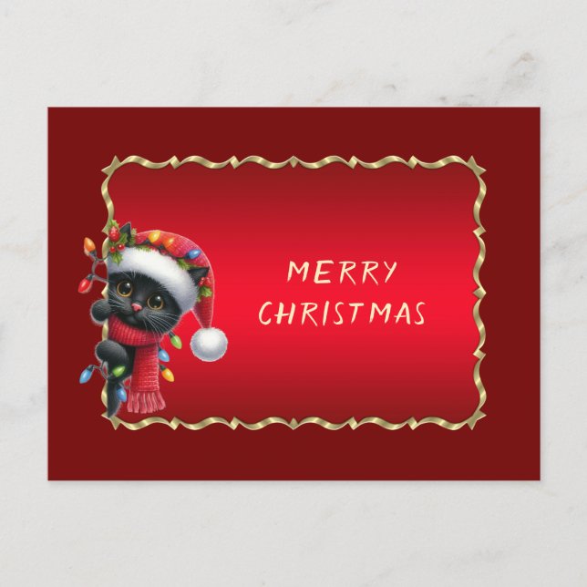 Postal Christmas Black Cat Holiday (Anverso)