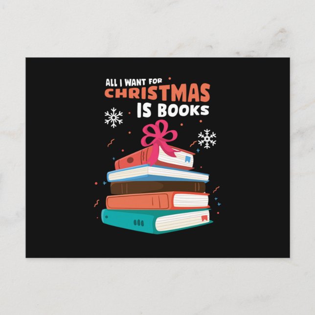 Postal Christmas Books Bookworm Reading Xmas New Year Gif (Anverso)
