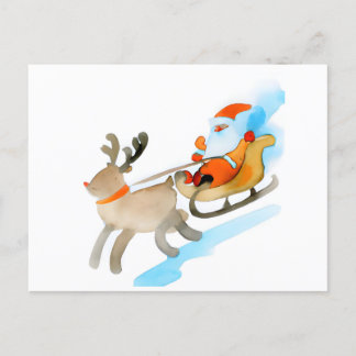 Postal Christmas Card Best Wishes Santa Claus Rudolph Fe