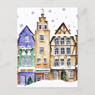 Postal Christmas Card Best Wishes Winter Town Snow Feier