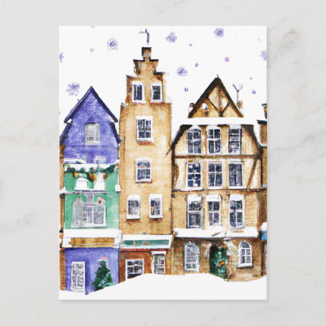 Postal Christmas Card Best Wishes Winter Town Snow  Feier (Anverso)