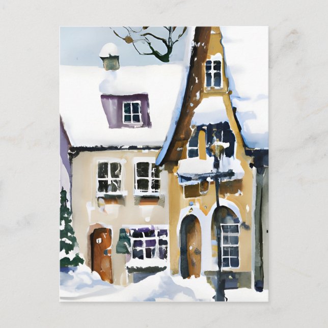 Postal Christmas Card Best Wishes Winter Town Snow Feiert (Anverso)