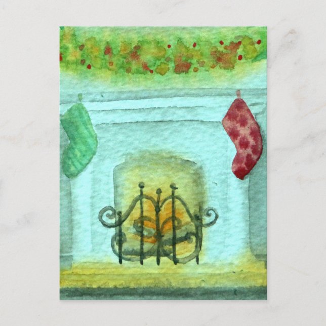 Postal Christmas Card With A Fireplace (Anverso)